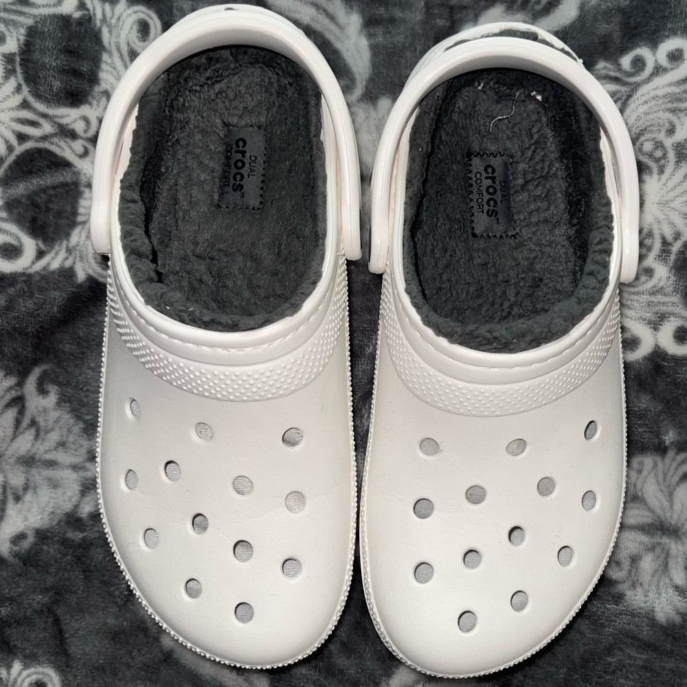 White Lined Crocs